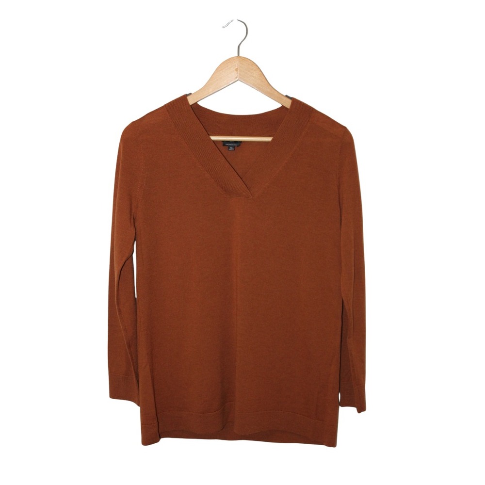 Talbots Petites SP Brown/Rust long sleeve V-neck lightweight Merina Wool Sweater